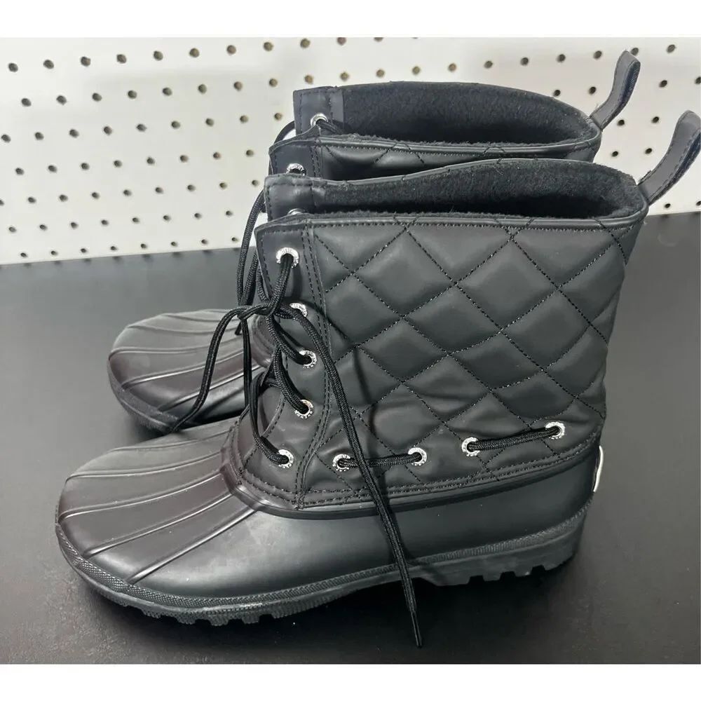 Sperry Top Sider Womens Quilted Black Waterproof Gosling Duck Boots size 10